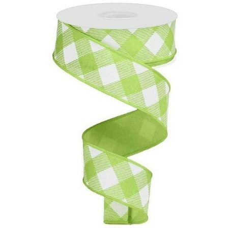 1.5" Diagonal Check On Royal Ribbon: Bright Green  White (10 Yards)