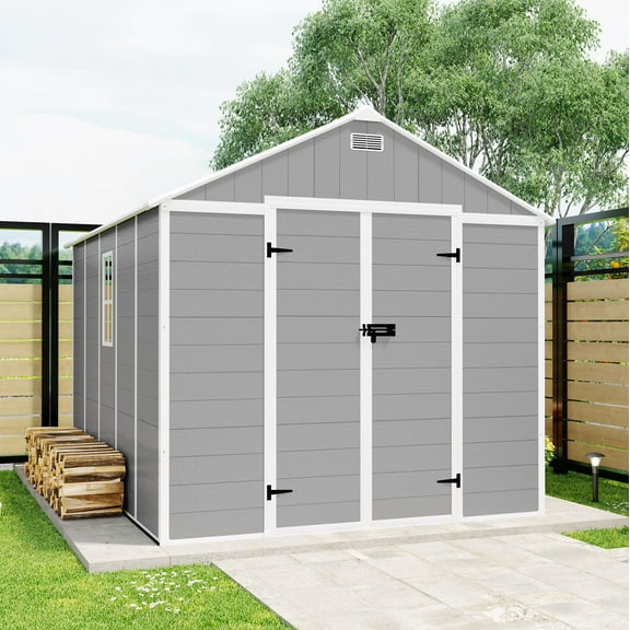 Yardmaster Plastic Resin Garden Storage Shed, Large Tools Shed, 8' x 10' Outdoor Storage Shed with Lockable Doors for Patio