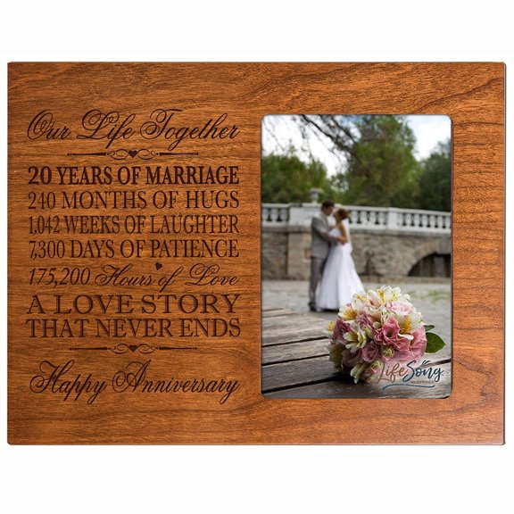 LifeSong Milestones Wood 20th Anniversary Tabletop Picture Frame Holds 4x6 Photo Gift Ideas