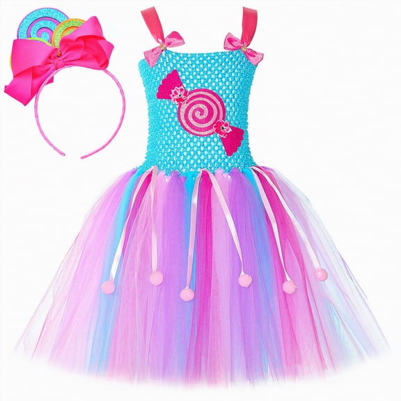 Carnival Cosplay Party Costumes Girls Rainbow Color Blocked Sequins Party Dresses Dress for Girls Tutu Dress