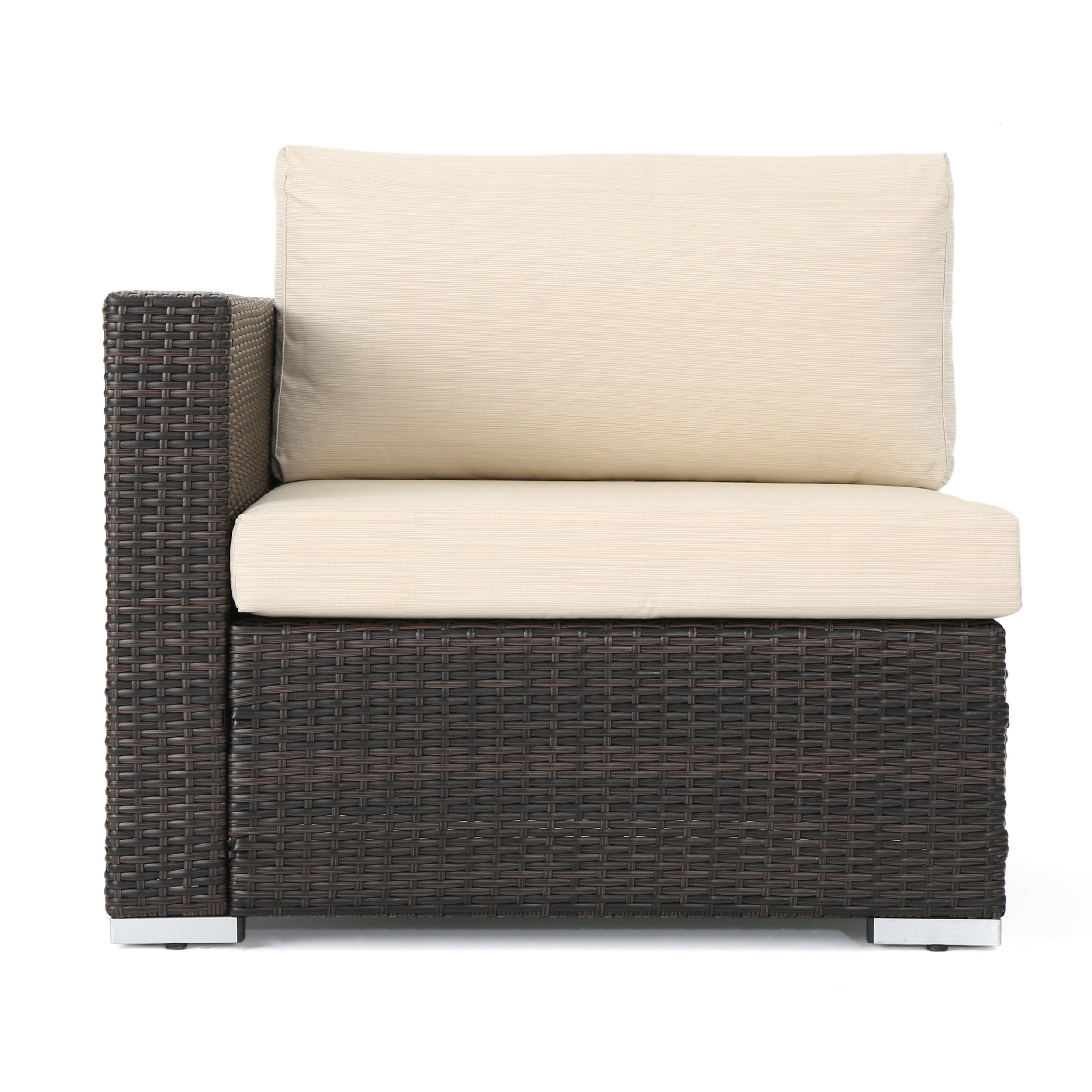 Faviola Outdoor 5 Seater Wicker Chat Set with Aluminum Frame and Cushions, Multibrown, Beige