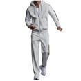 thumbnail image 2 of 2 Piece Outfits for Men Solid Waffle Knit Hooded Cardigan Jacket and Straight Leg Pants Set Elastic Drawstring Waist Casual Two Piece Tracksuit, 2 of 8