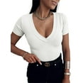 thumbnail image 3 of Summer Fashion Women V-neck Slim Fit T-shirt Cotton Solid Tee Tops, 3 of 5
