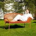 thumbnail image 2 of Grand Patio Retro Style Red Cotton Rope Woven Backrest Bench with Pillows, Full Iron Frame for Indoor & Outdoor Parks, 2 of 9
