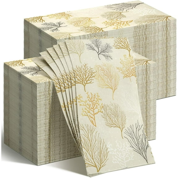 200 Pcs Sea Fans Guest Napkins 2 Ply Coral Themed Bathroom Napkins Ocean Beach Disposable Hand Towels Decorative Paper for Buffet Kitchen Bathroom Birthday Bridal Baby Shower Wedding