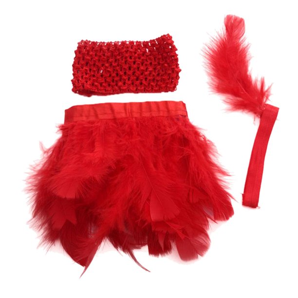 3 piezas muñecas de disfraces de fiesta diadema de plumas Top sin rojo Sunnimix Trajes de disfraz de muñeca de niña