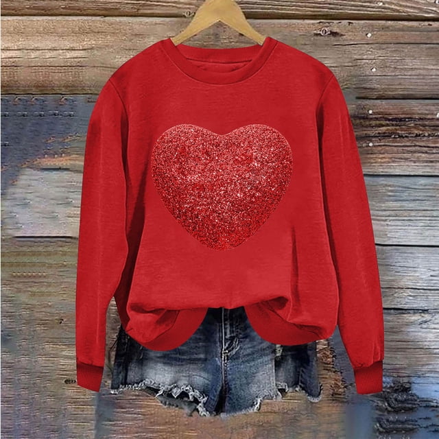 Meichang Sweatshirts Mignons pour Femmes, Sweatshirt de la Saint-Valentin, Sweatshirt Graphique Drôle d'Amour, Manches Longues, Col Rond, Décontracté, Vacances