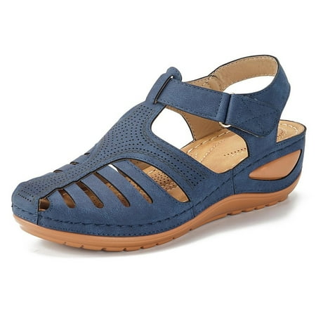 

Tangnade Women Shoes Women s Fashion Comfortable Ankle Hollow Round Toe Sandals Soft Sole Shoes Navy 37