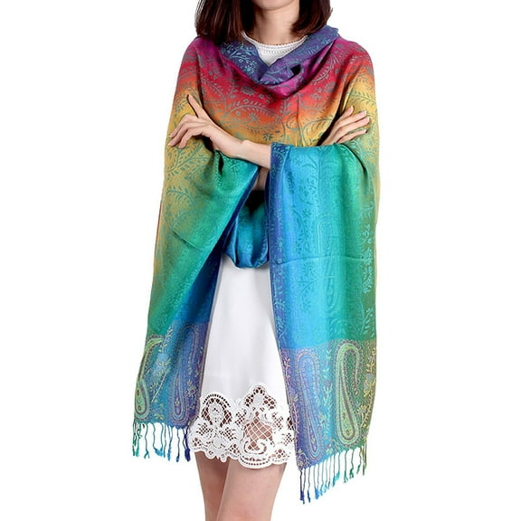 Wovix Women's Fashion Cotton Blend Scarf Satin Shawl Wraps Colorful Elegant Colorful Paisley Soft Scarf Shawl Wrap Trendy Winter Gifts