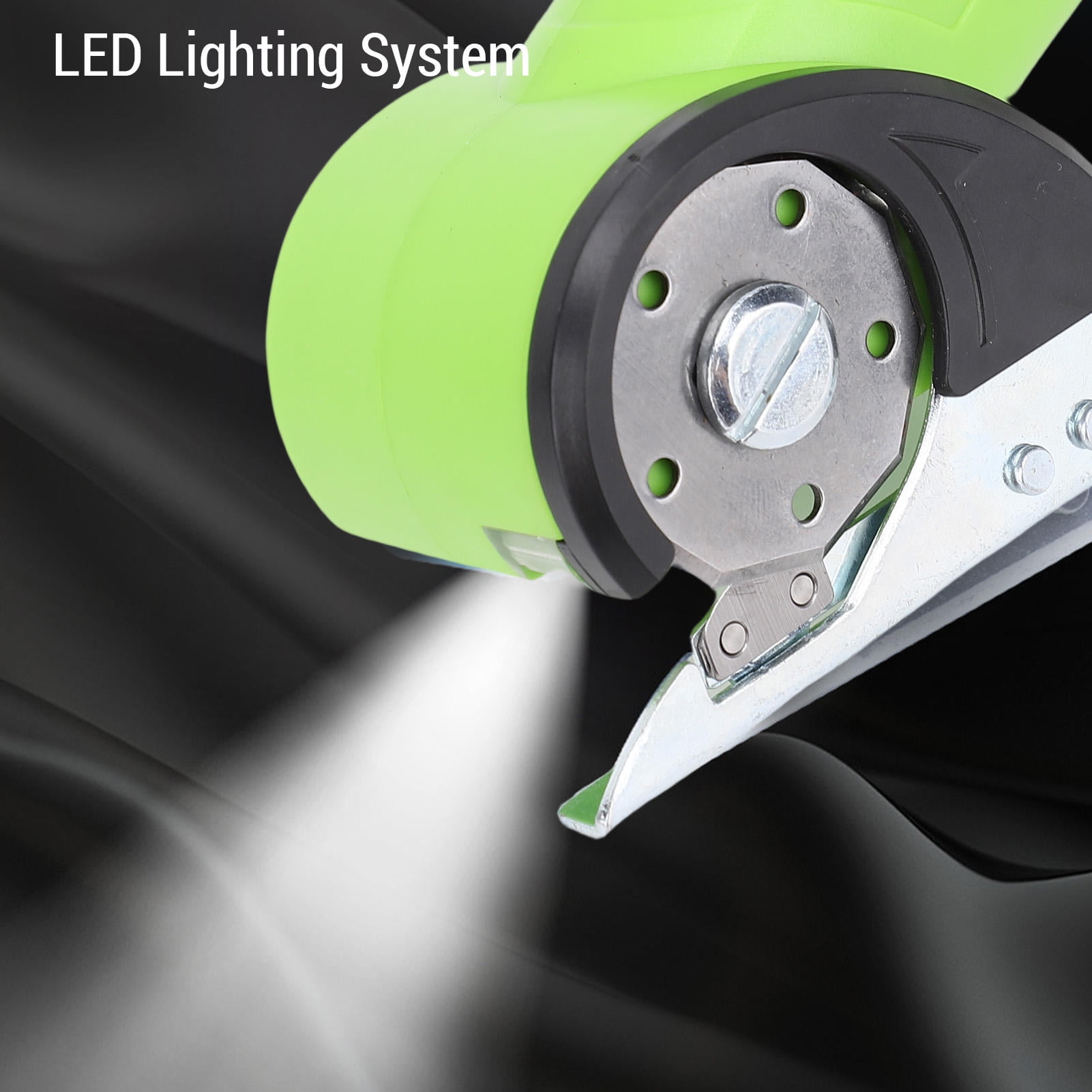 Yajisi Cordless Electric Scissors, Green Low Noise LED Light Multifunctional 1500mAh Li Battery Powered, 8.66x4.72x2.76in