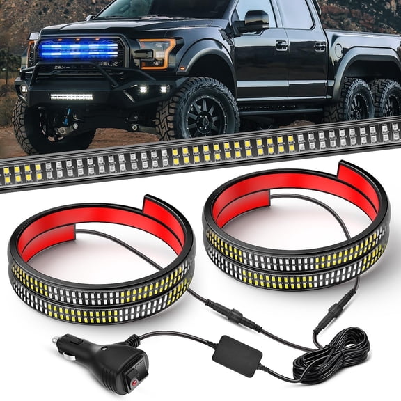 Nilight 2PCS 24 inch Truck Grille Strobe Lights Strip 384 LED Light Blue White Flexible Side Flashing Waterproof Lighting Kit for Trucks Tow Plow