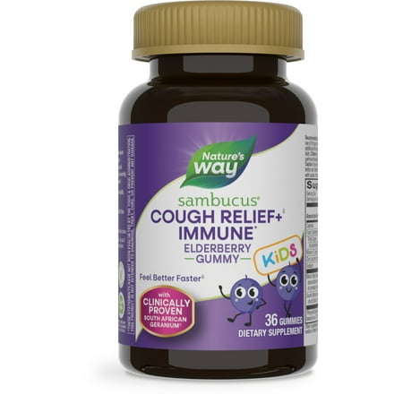 Nature's Way Sambucus Kids Cough Relief +◊ Immune* Gummies, Elderberry Extract & Vitamin C, 36 Count