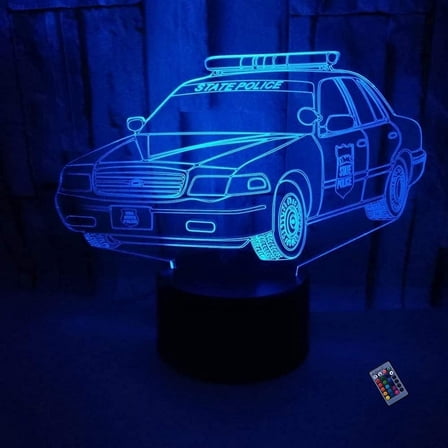 YSITIAN Optical Illusion 3D Police Car Night Light 16 Colors Changing USB Power Remote Control Touch Switch Decor Lamp LED Table Desk Lamp Brithday Children K YT01-252