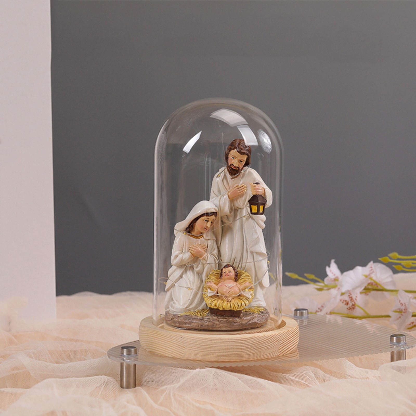 Glass Christmas Led Nativity Scene Figurine Glowing Ornament Crafts For Festival Wedding Birthday Party Christmas Nativity Figurines Decorations Glass Dome Religious Decorations