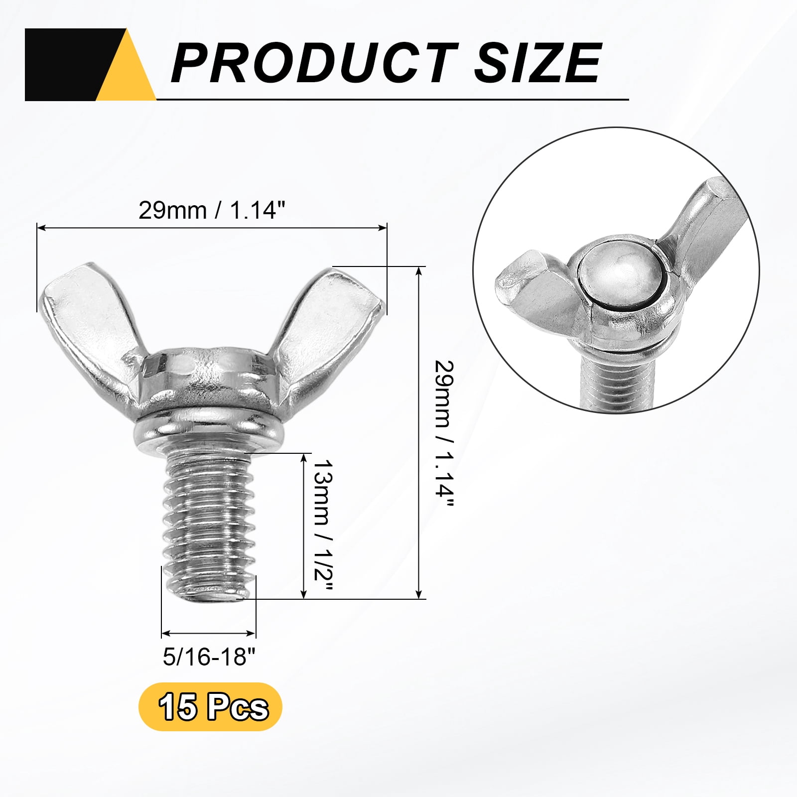 Uxcell 15 Pack 5/16-18" x 1/2" Wing Butterfly Screw Bolts, 304 Stainless Steel Machine Fastener, Thumb Hand Screws for Electronic Equipment, Silver Tone
