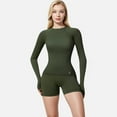 thumbnail image 2 of Women's Long Sleeve Fitted Crew Neck Top with Thumbhole Cuffs and Seam Detailing - Large, Olive Green, 2 of 7