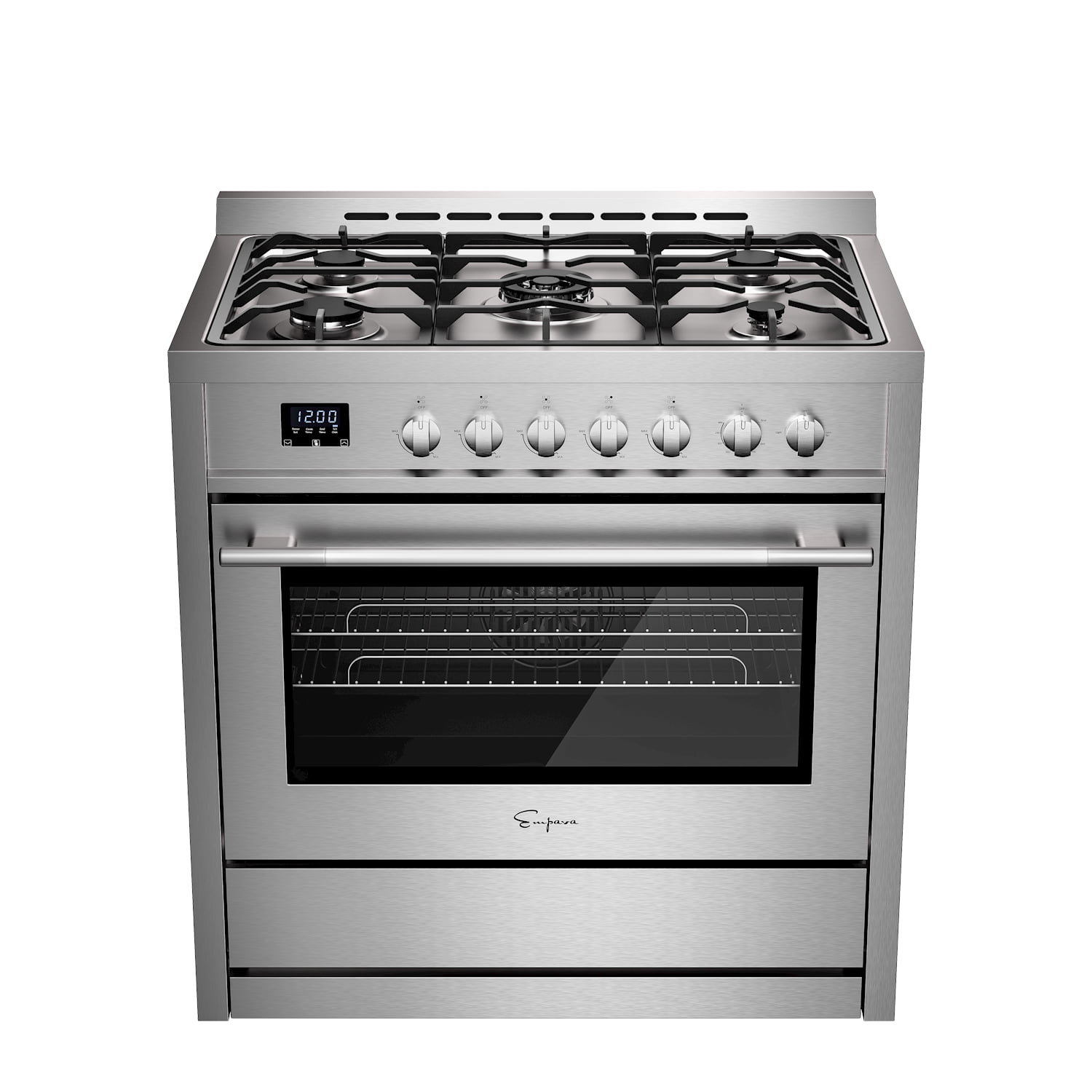 Empava 36-inch 4.3 cu. ft Slide-In Freestanding Single Oven Gas Range with 5 Sealed Burner Cooktop in Stainless Steel