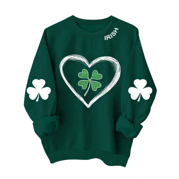 Camiseta Impresa Del Día de San Patricio de Manga Larga de las Mujeres, Sudadera de Cuello Tripulado para las Vacaciones de Invierno