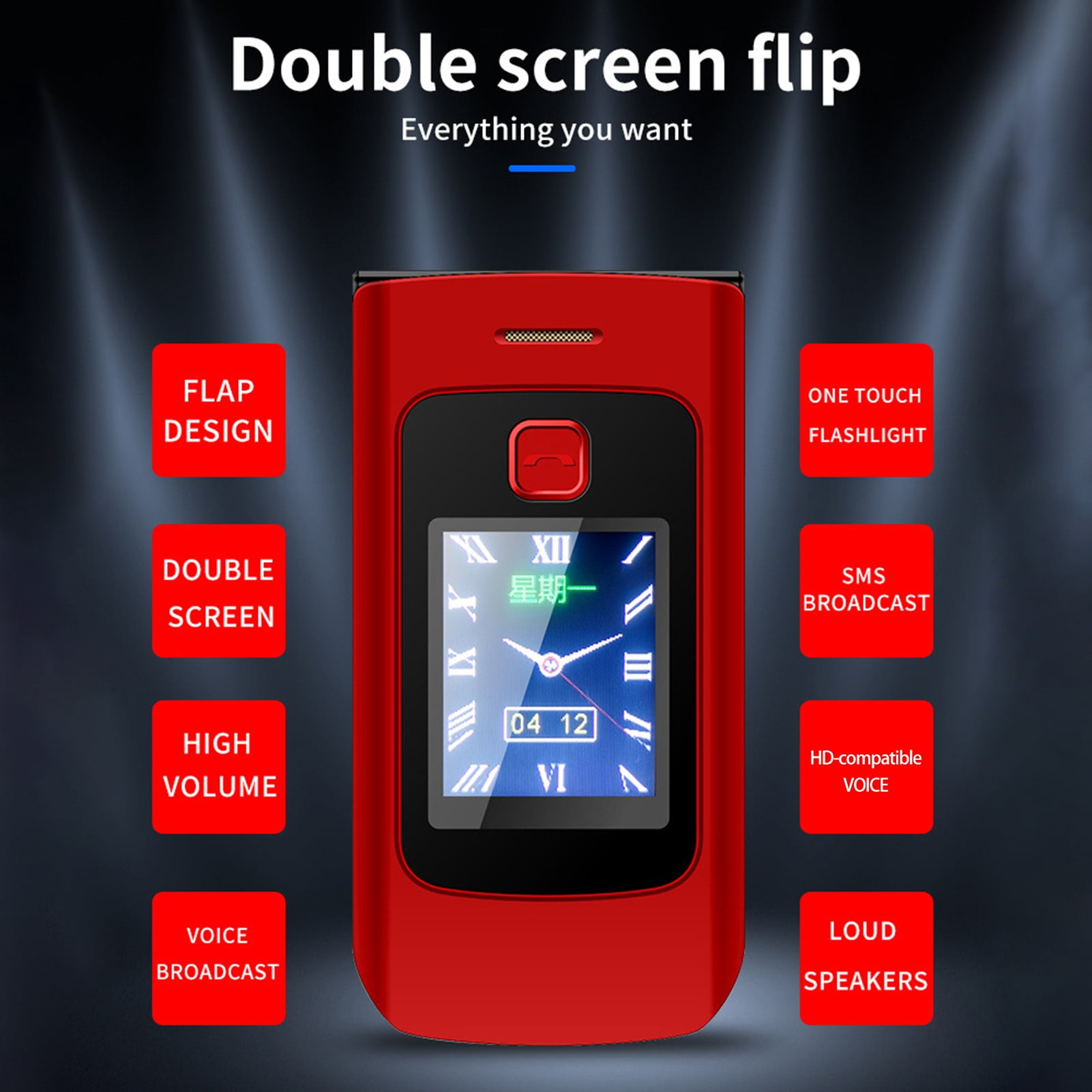 Xinyolin 1 Set K21 Mobile Phone Flip Celular Dual-SIM Dual Large Screen Super Loud Sound Long Standby Time Voice Broadcasting Elderly Mobile Phone Flip Phone