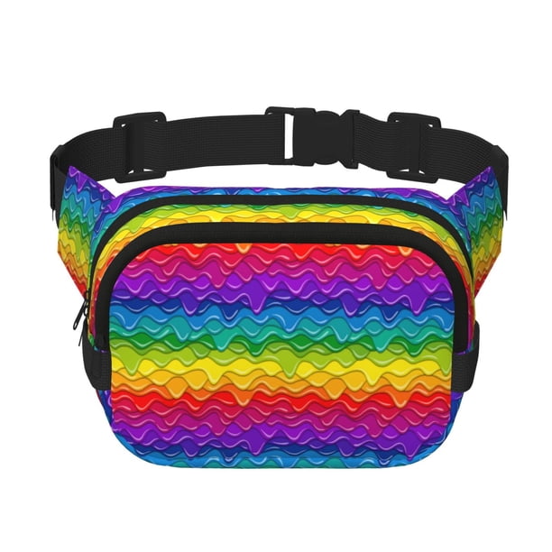 Fotbe Bright Rainbow Cangurera Cuadrada con Estampado de Doble Capa, Bolsa de Cintura Ajustable Mini para Hombres y Mujeres