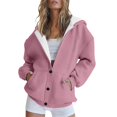 thumbnail image 4 of Women's Button Down Drawstring Hooded Cardigan, Long Sleeve Loose Fit Pocket Sweater, Soft Polyester Casual Cover Up for Fall Winter Spring Daily Wear and Seasonal Comfort Light Pink M, 4 of 8