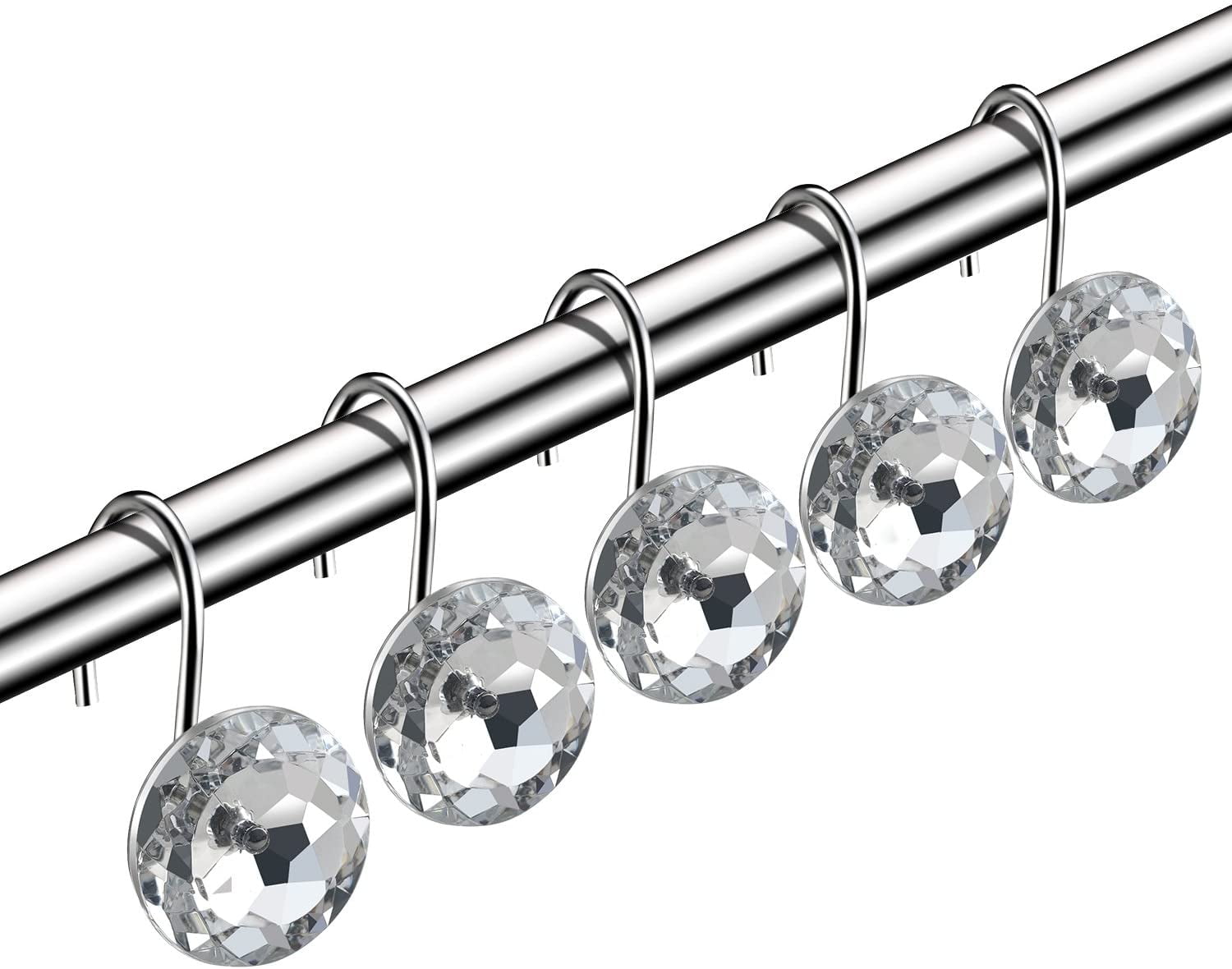 EAYY 12 Pcs Acrylic Decorative Rolling Shower Curtain Hooks Rhinestones