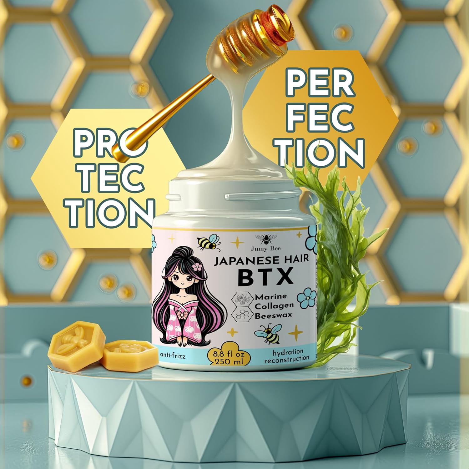Japanese BTX Hair Mask for Damaged Hair — Collagen & Keratin Treatment with Beeswax, Anti-Frizz, Protein Repair, Formaldehyde-Free, 8.8 oz