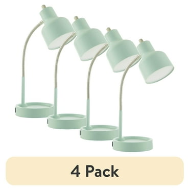 (4 pack) Mainstays LED Desk Lamp with Catch-All Base & AC Outlet, Matte Mint Green