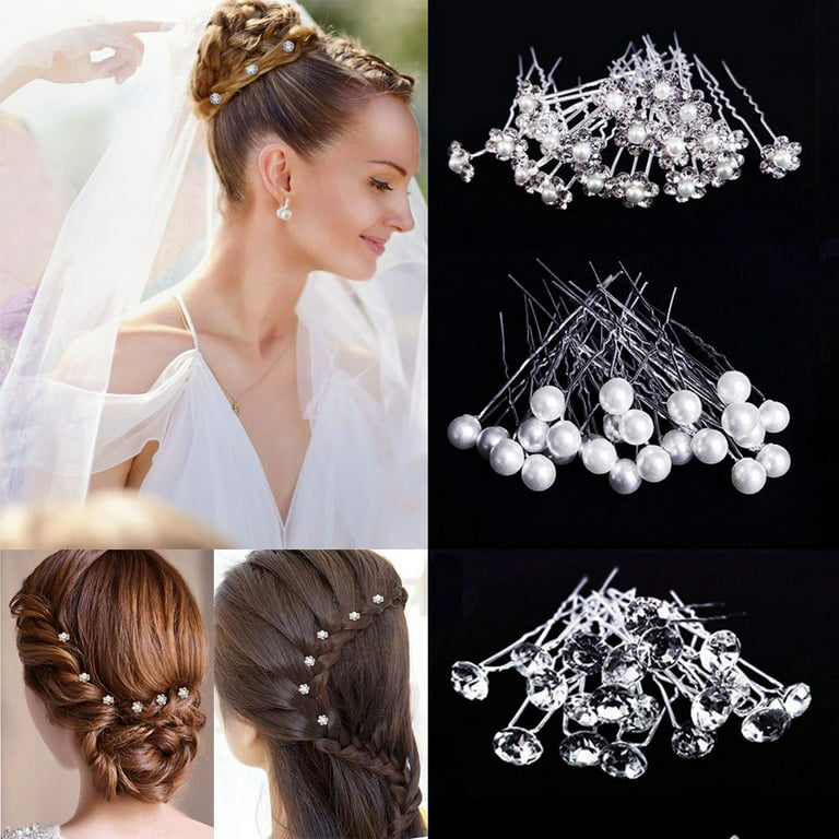 20pcs Women Flower Hairpin Stick Wedding Bridal Crystal Pearl