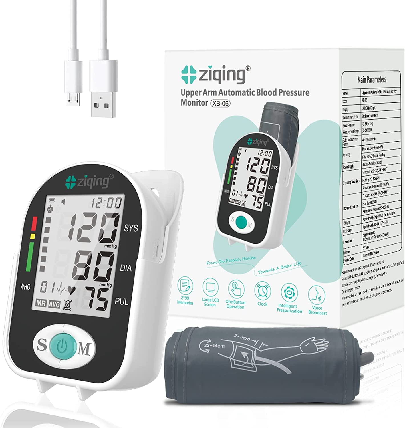 Ziqing Extra Large Cuff (22-44cm) Blood Pressure Monitor Upper Arm BP  Irregular Heart Rate Detector Adult and Kids BPM for Obesity