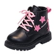 thumbnail image 3 of IEMIEMIEM Boots for Girls with Side Zipper Lace Up Star Print Girls Beige Comfortable Cute Combat Boots Kids Boot for Kids/Toddler Girl Boot Black 9.5 Toddler, 3 of 9