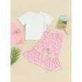 thumbnail image 4 of Bslissey Toddler Girls Long Pants Sets Short Sleeve Doughnut Letter Print T-shirt + Candy Print Flare Pants  2Pcs Outfits Infant Casual Cute Clothes 6M-4T, 4 of 9