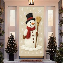 Christmas Door Cover Decorations Snowman Front Door Banner Xmas Backdrop Photography Background Holiday Hanging Banner for Christmas Xmas Home Office Indoor Decor