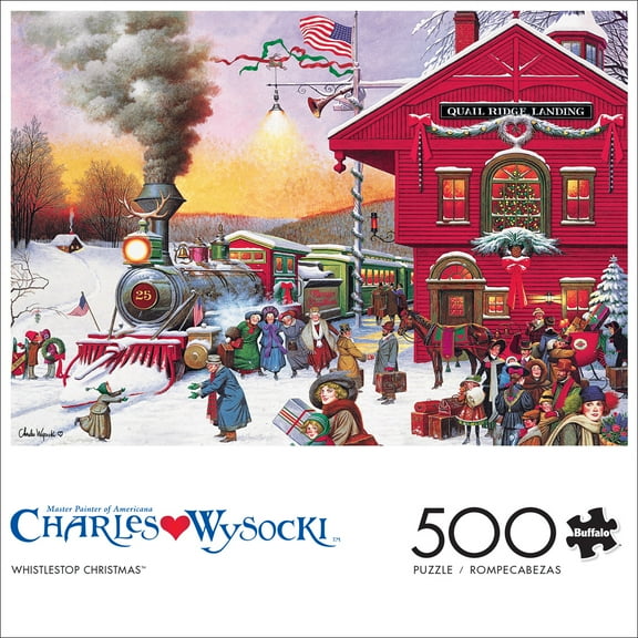 Buffalo Games 500 Piece Puzzle, Wysocki Americana - Whistle Stop Christmas