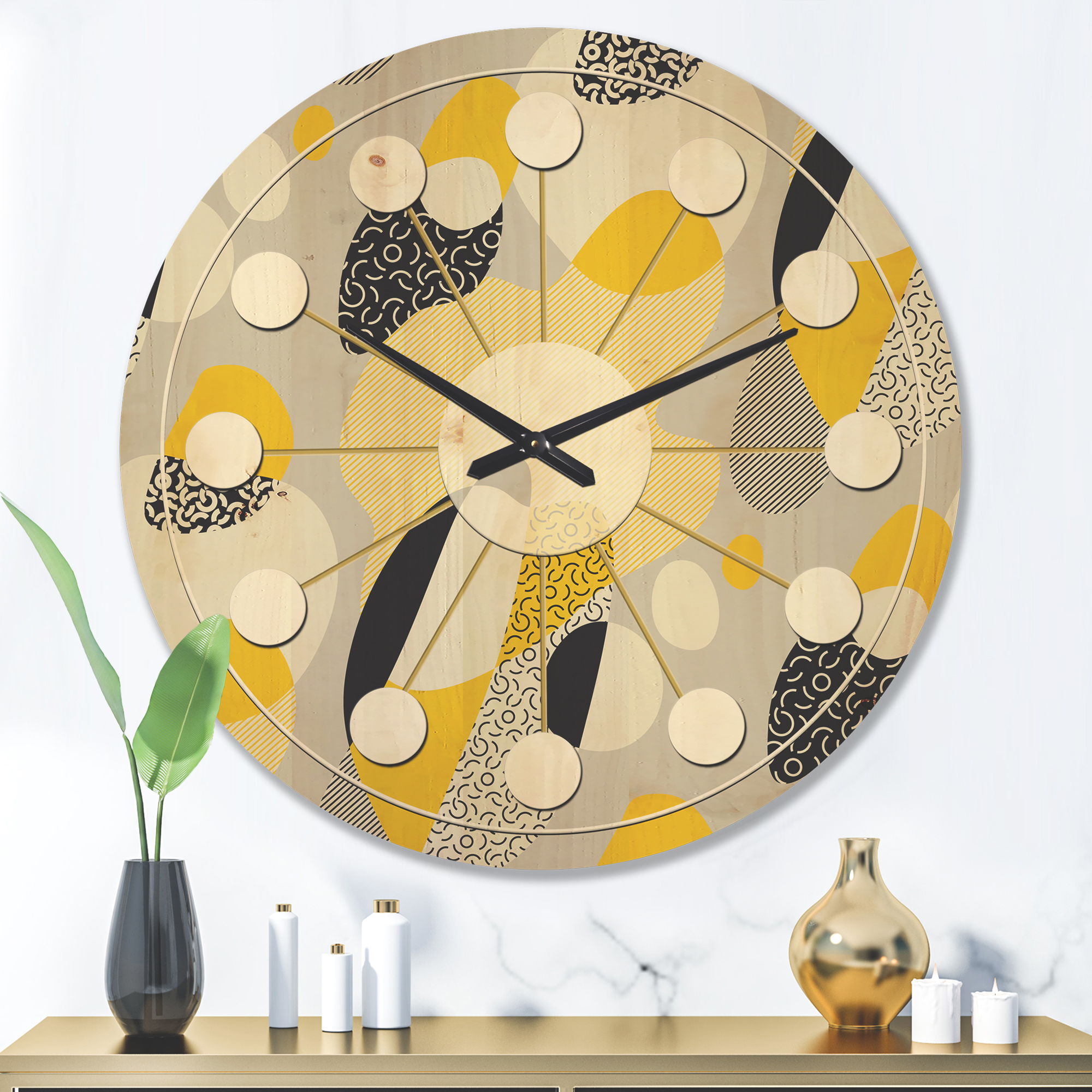 Designart 'Abstract Retro Pattern Design V' Mid-Century Modern Wood Wall Clock