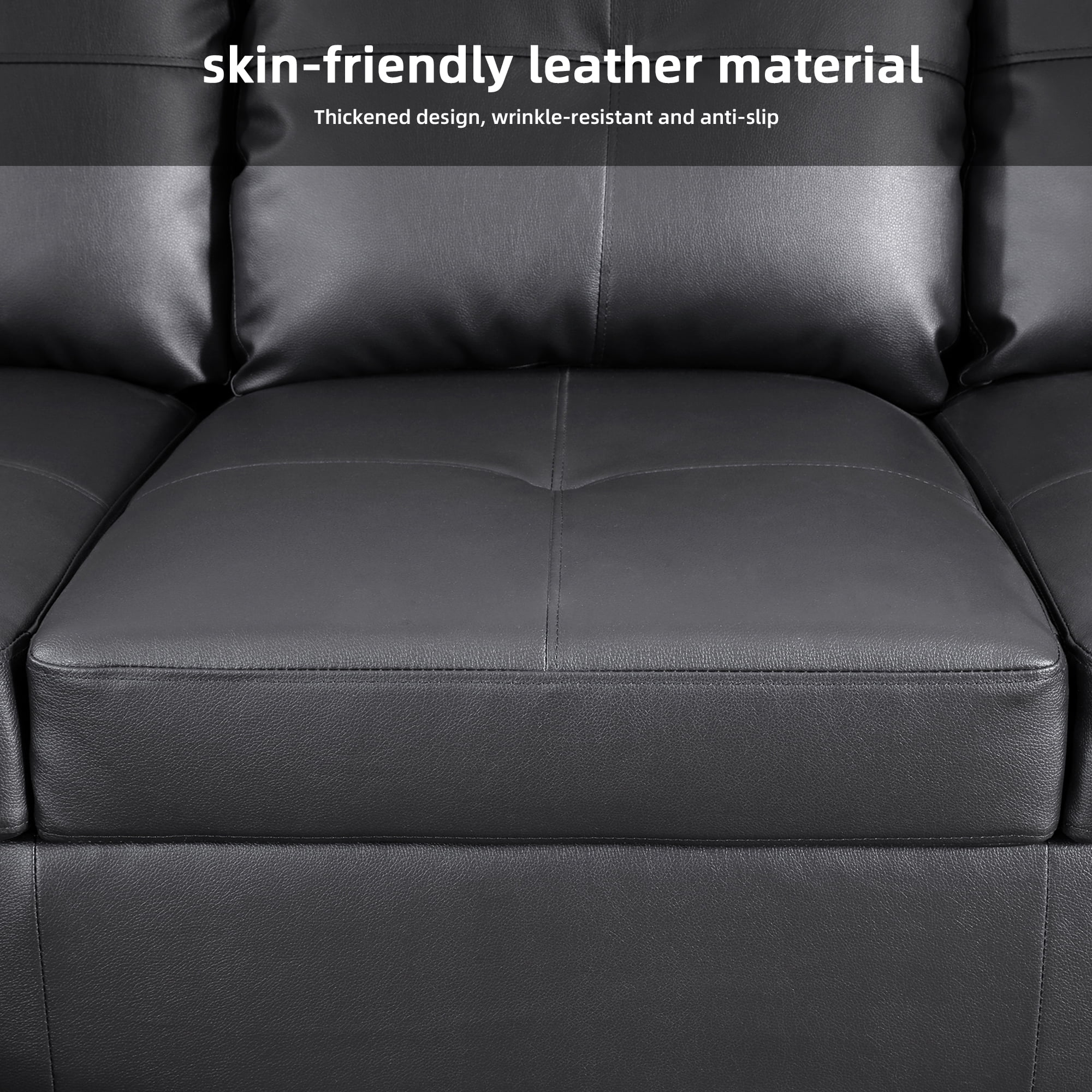 MAYEERTY 103.5" Modular Sofa, 2-Piece Sectional Couches for Living Room, Faux Leather Sofa Set without Ottoman, Black(Right)