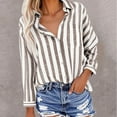 thumbnail image 2 of Women's Button Down Striped Shirts Lapel Collar Long Sleeve/Short Sleeve Blouses Loose Dressy Casual Tops (L, Khaki), 2 of 5