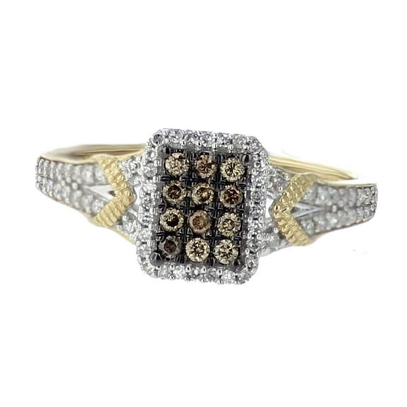 10K Gold Cognac Diamond Cluster Statement Ring for Her 1/3ctw Rectangular Ring