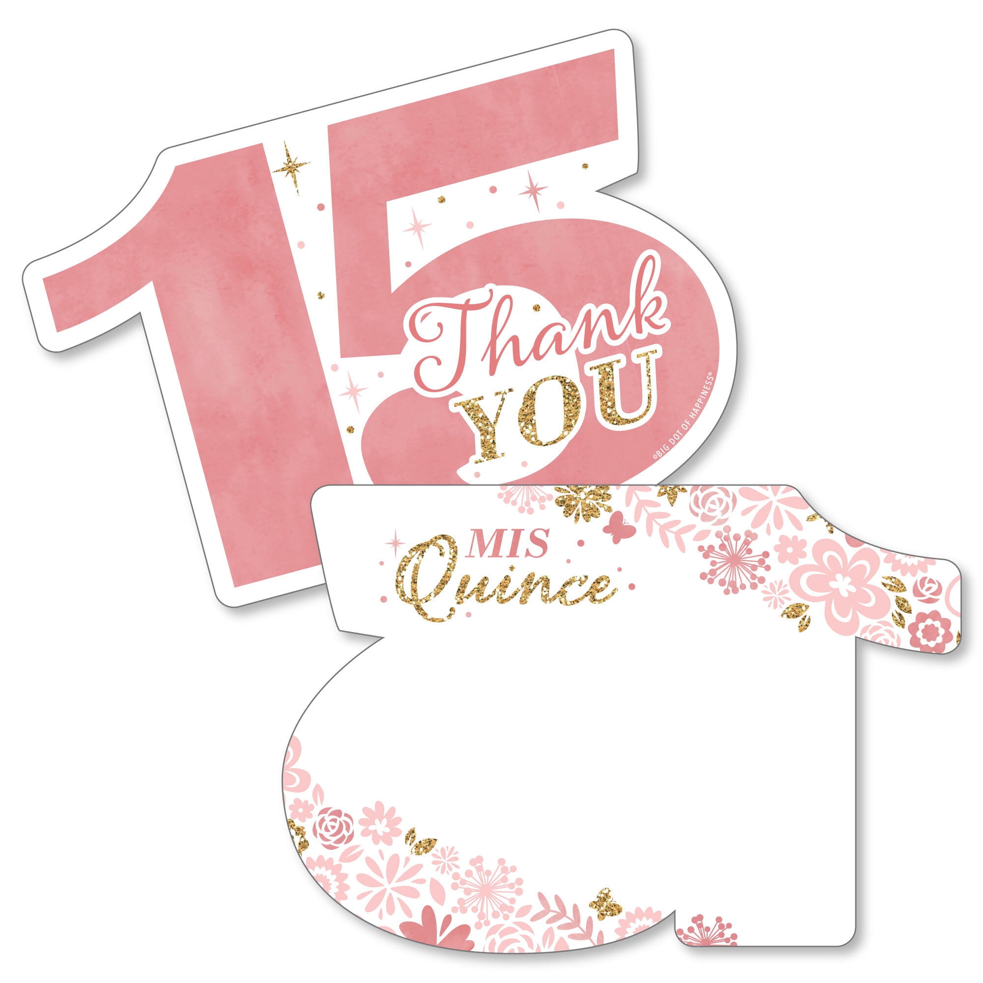 Big Dot of Happiness Mis Quince Anos Shaped Thank You Cards