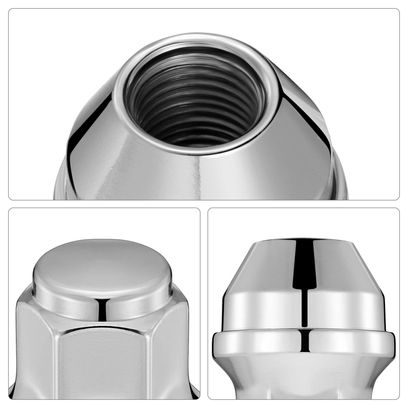 24 Pcs M14x1.5 One - Piece Silver Chrome Closed End Lug Nuts - 13/16" (21mm) Hex, 1.75" (44.5mm) Tall, Cone Seat - Compatible with Ford Expedition & Lincoln MKX