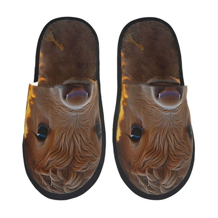 

Qekee Sunset Sunflower Cow print Slippers for Women and Men Fluffy Cute Cozy House Slipper Funny Furry Bedroom Slippers for Women Indoor -Large