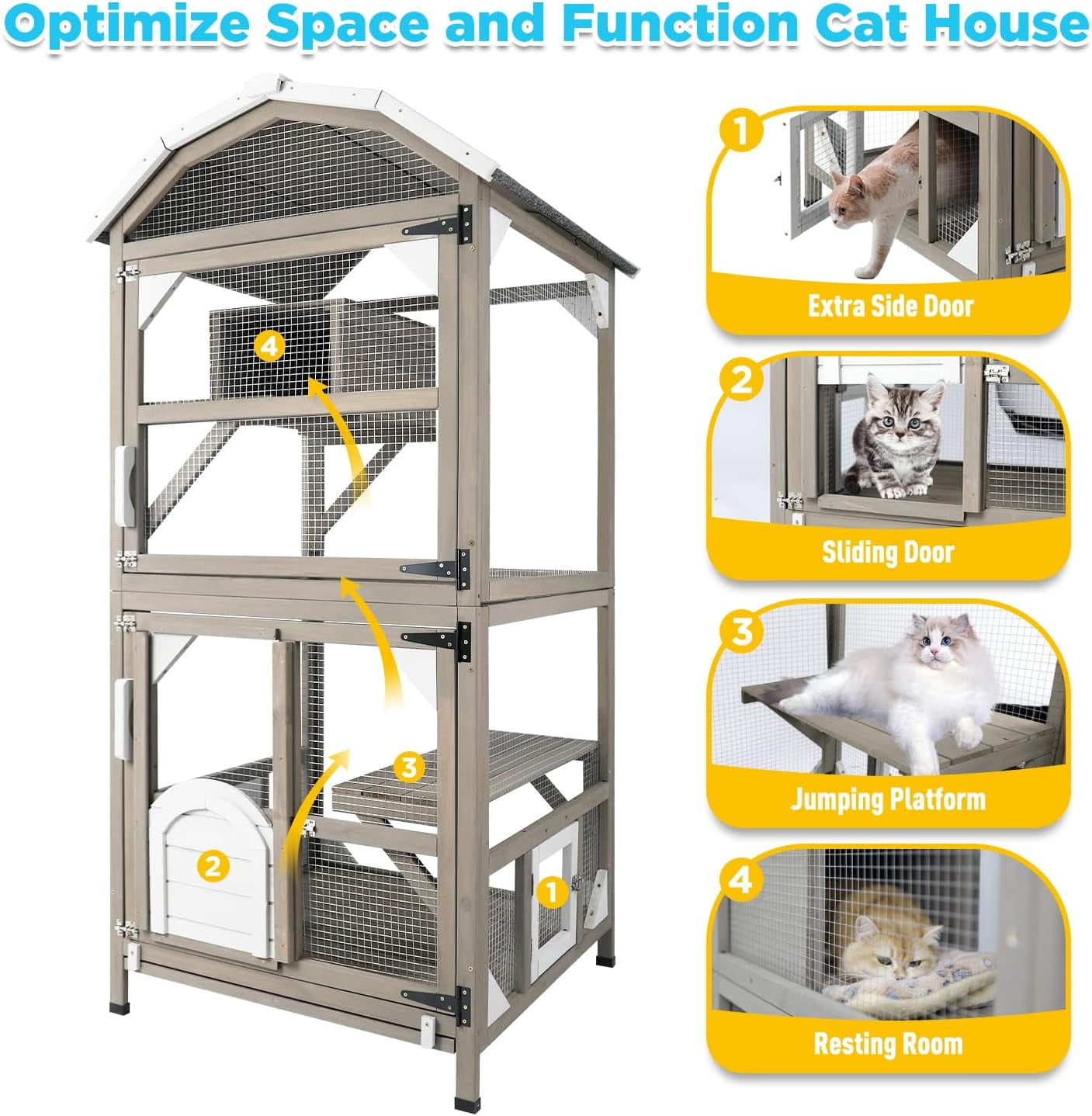 PETSCOSSET Cat House Outdoor Cat Enclosure Catio with Platforms