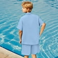 thumbnail image 4 of THDHVS Boys Suit,Boys Summer Outfits,Boys' Casual Solid Color Button Pocket Shirt Holiday Vacation Beach Shorts Two-piece Set Short Sleeved Lapel Set Blue 11-12 Years, 4 of 7