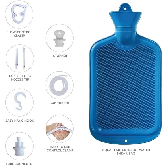 2L Rubber Hot Water Bag,  Enema Bag Kit For Colon Detox Cleanse Enemas and  Hot Compress Combination Douche & Reusable Enema Kit Cleansing