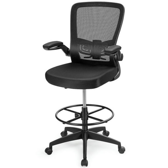 Topcobe Height Adjustable Drafting Chair with Flip Up Arms, Modern Chair for Living Room, Bedroom, Balcony-Black