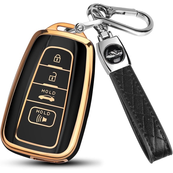 Key Fob Cover Compatible with Toyota 4Runner Camry RAV4 Highlander 2018-2024 4 Button Keychain Case Holder Protector,Gold/Black