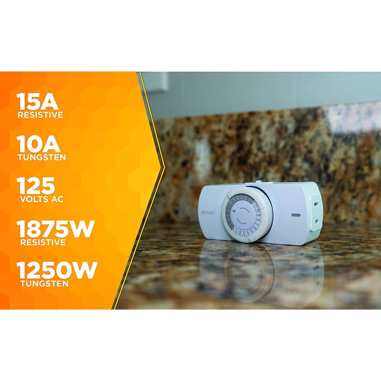 Woods Narrow Indoor 24-Hour Mechanical Timer, White photo 5