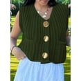 thumbnail image 3 of Women'S Sleeveless Cropped Knit Cardigan 2025 Casual Button Down Crochet Sweater Vest Tops with Pockets  Green S, 3 of 8