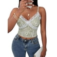 thumbnail image 2 of VISgogo Camisola para mujer, estampado ondulado, cuello en V, patchwork, ribete de encaje, sin mangas, sin espalda, ajustado, top corto con tirantes VISgogo  moda, 2 of 9