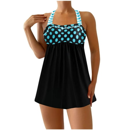 ZQGJB Tankini Swimsuits for Women Tummy Control Two Piece Flowy Beachwear Sexy Plus Size Bathing Suit 2024 Summer Print Swimwear with Boyshorts(Blue XL)